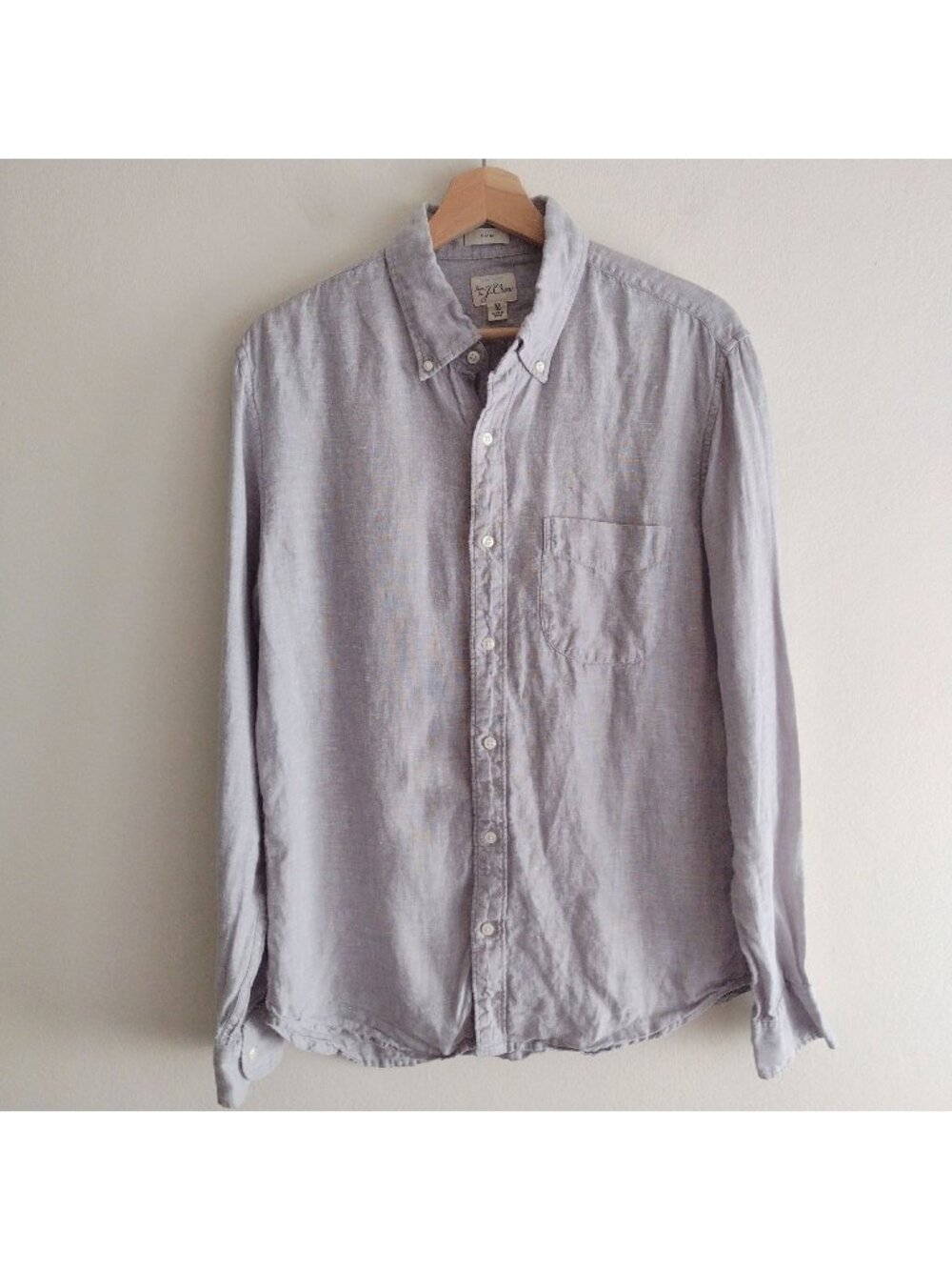J Crew Mens Gray Shirt M Baird McNutt Irish Linen Dress Chambray Slim Shirt